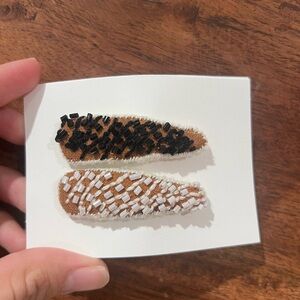 Leopard and White Textured hair clips